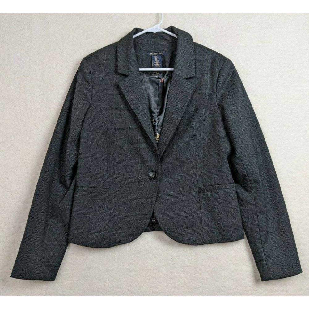 BRITISH KHAKI Women's Dark Gray Plaid check One button Blazer Size XL